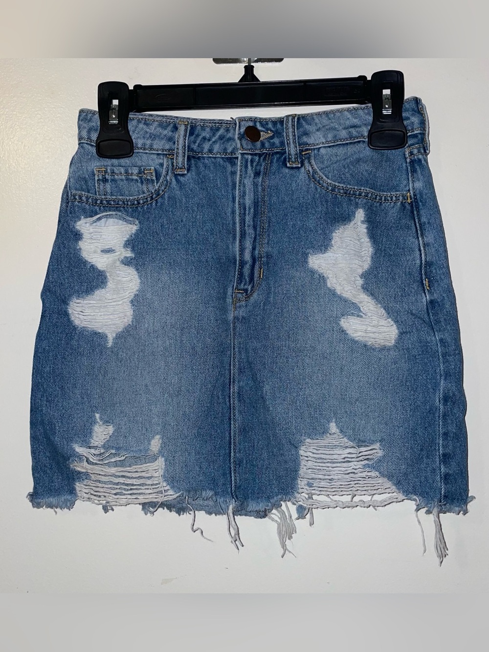 Hollister Distressed Blue Denim Mini Skirt
